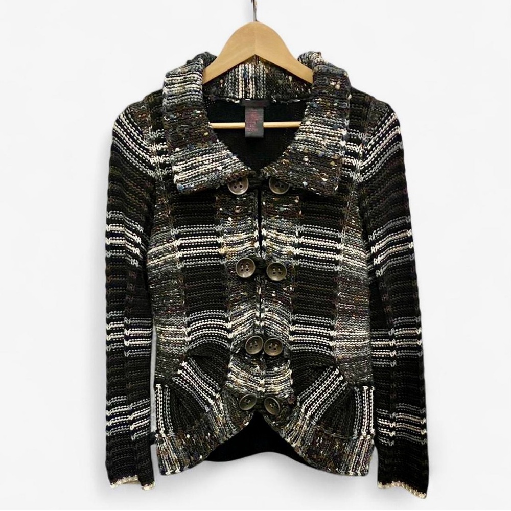 Alison Sheri vintage y2k black & brown stripe cardigan w/ retro jacket shape